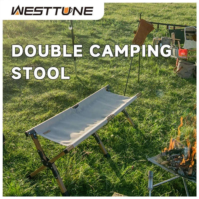 Double Camping Stool for Two | Lightweight Folding Outdoor Seat-Khaki