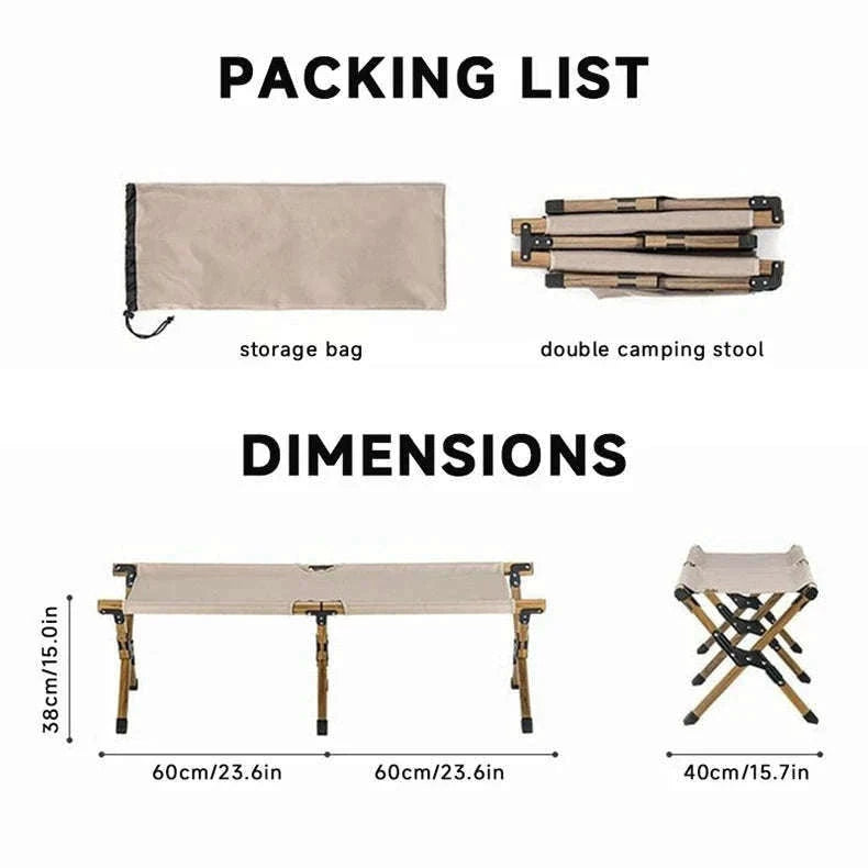 Double Camping Stool for Two | Lightweight Folding Outdoor Seat-Khaki