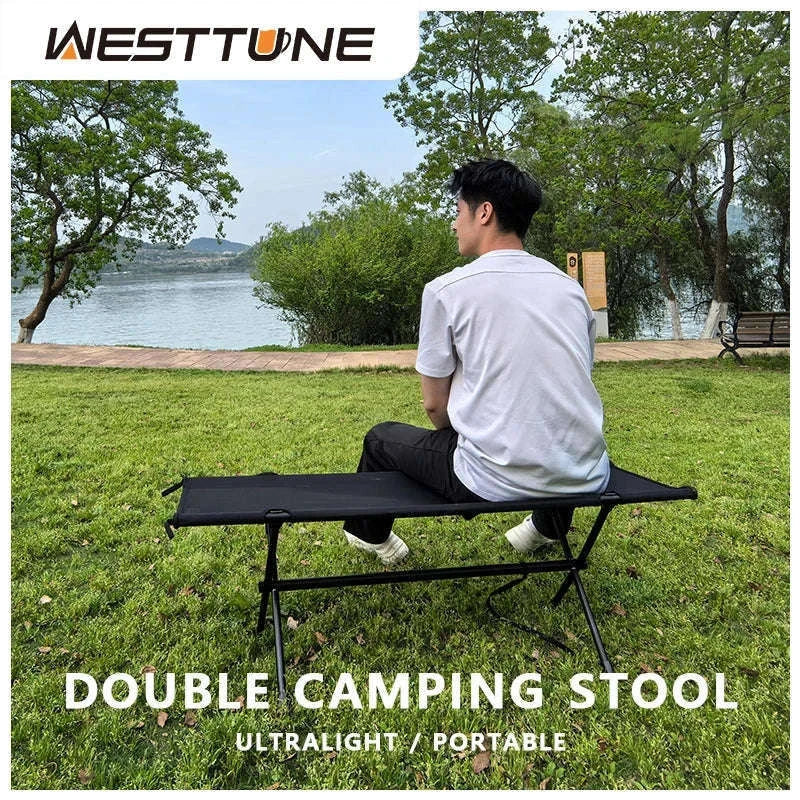Double Camping Stool for Two, Ultralight Folding Outdoor Seat-Khaki