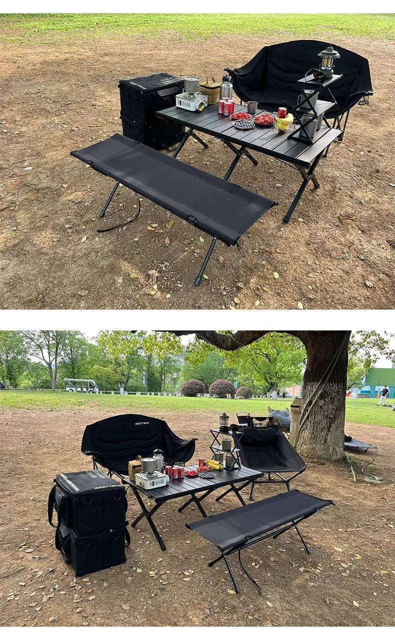 Double Camping Stool for Two, Ultralight Folding Outdoor Seat-Khaki