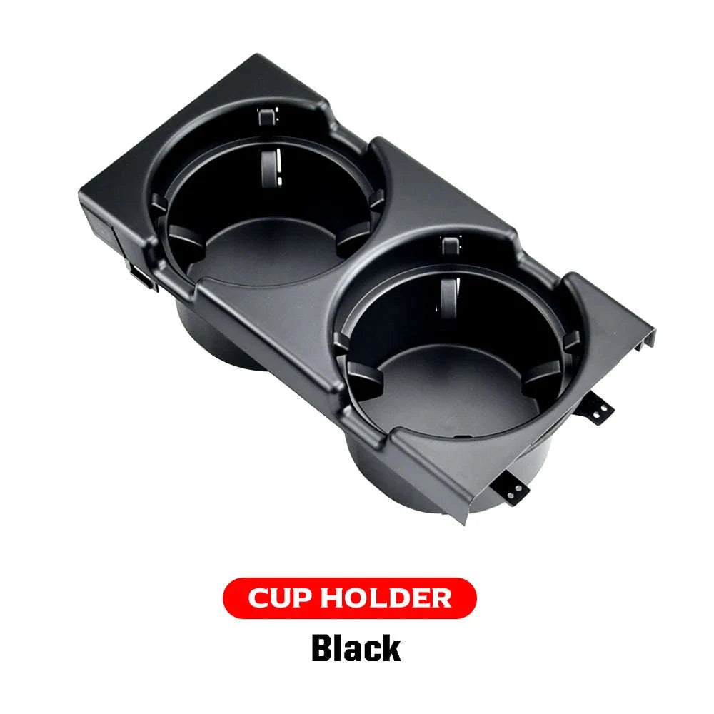 Double Hole Front Center Console Storage Box Coin and Cup Holder-Black 1