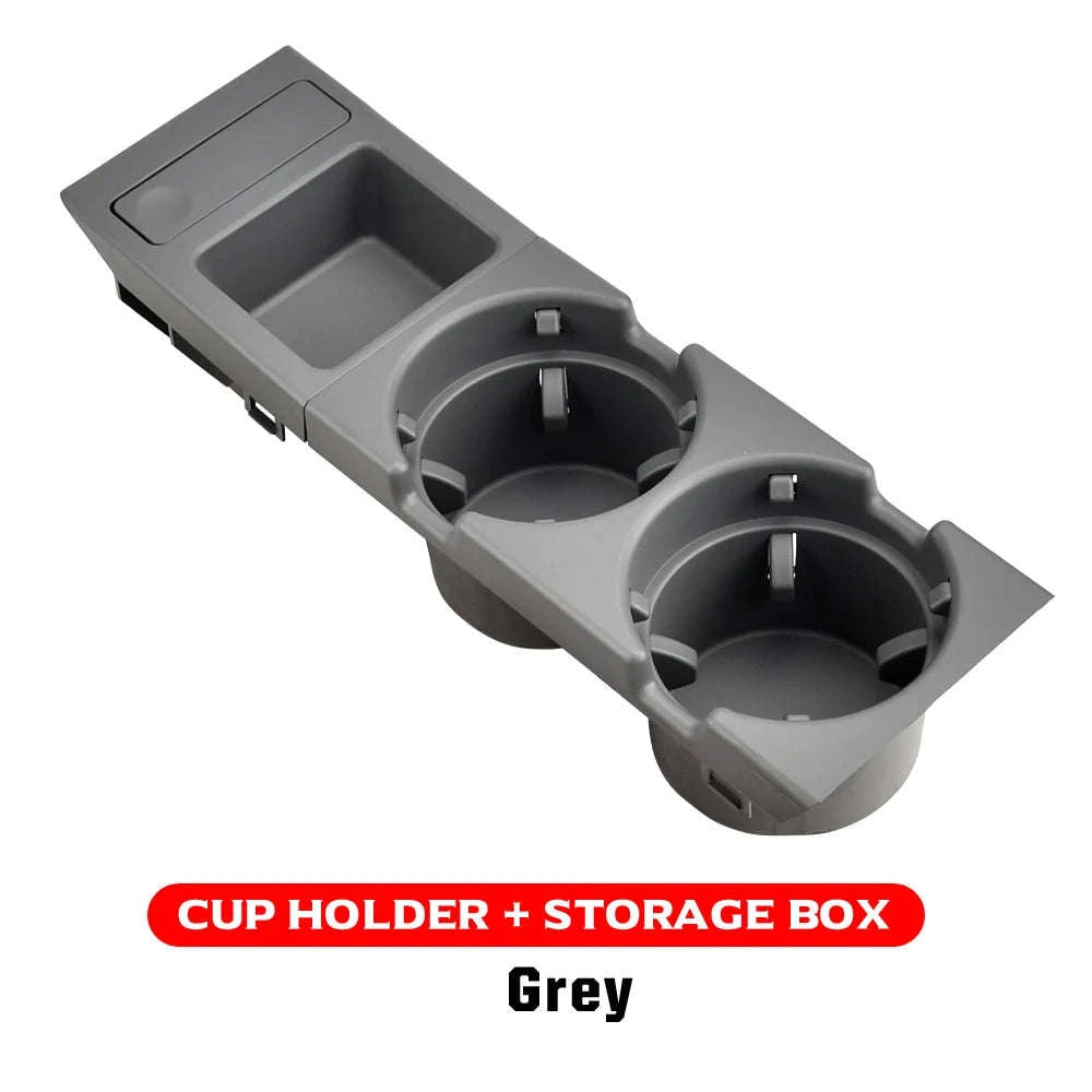Double Hole Front Center Console Storage Box Coin and Cup Holder-Black 1