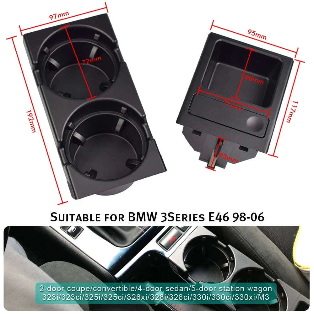 Double Hole Front Center Console Storage Box Coin and Cup Holder-Black 1