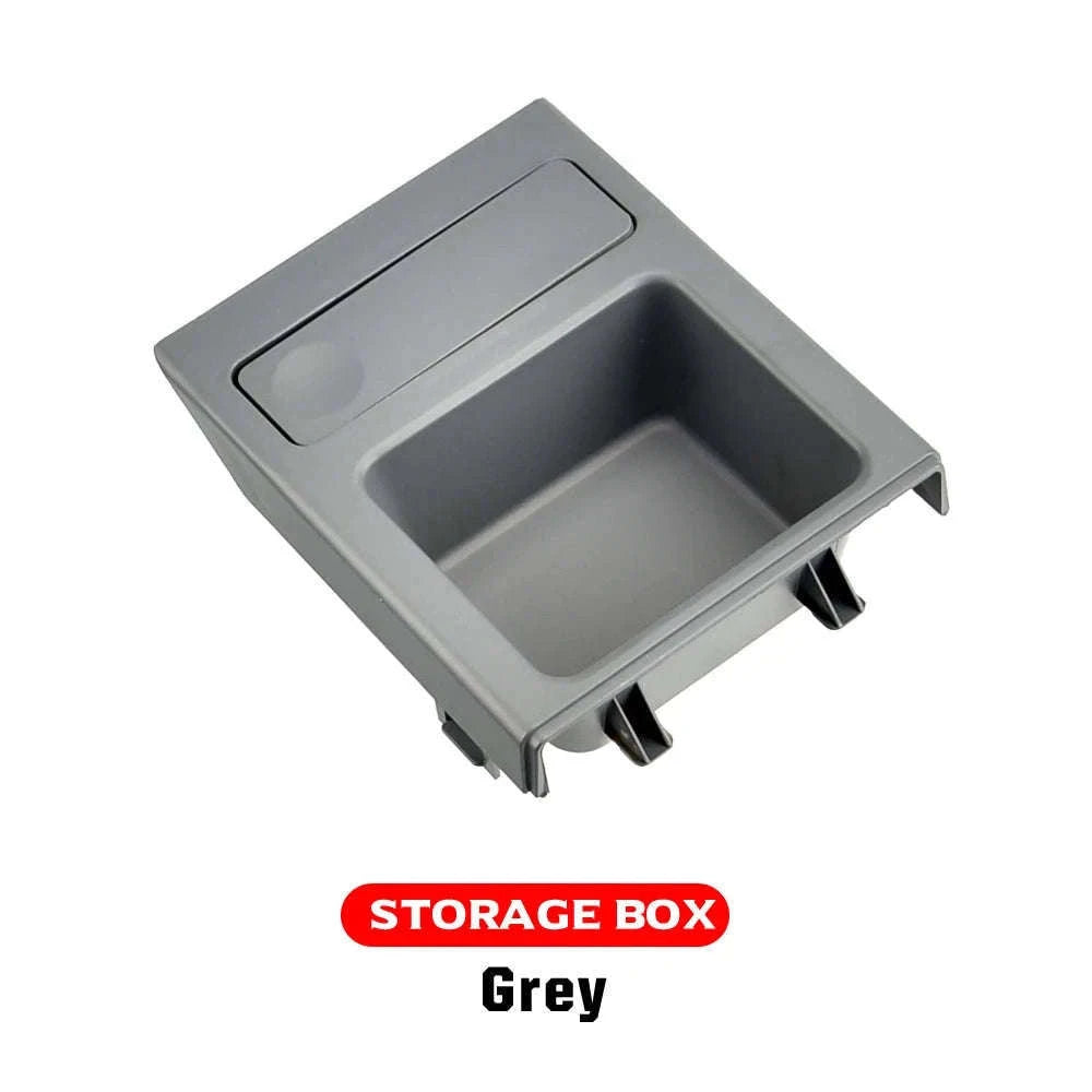 Double Hole Front Center Console Storage Box Coin and Cup Holder-Black 1