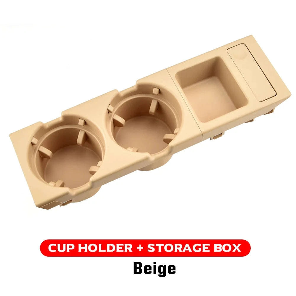 Double Hole Front Center Console Storage Box Coin and Cup Holder-Black 1