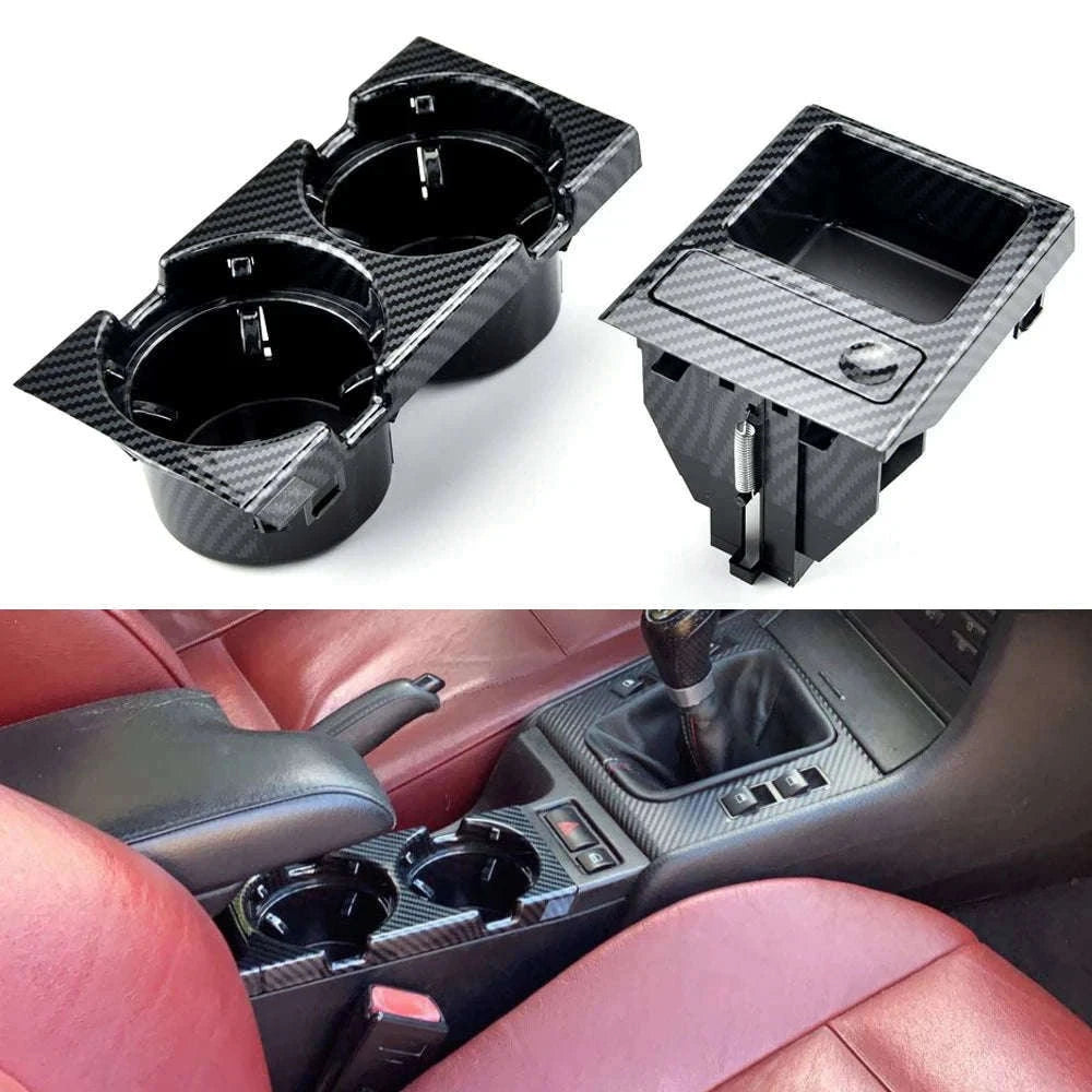 Double Hole Front Center Console Storage Box Coin and Cup Holder-Black 1