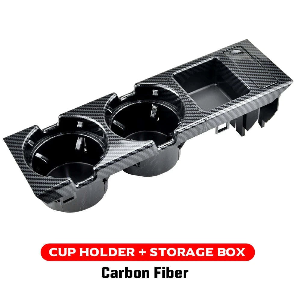 Double Hole Front Center Console Storage Box Coin and Cup Holder-Black 1
