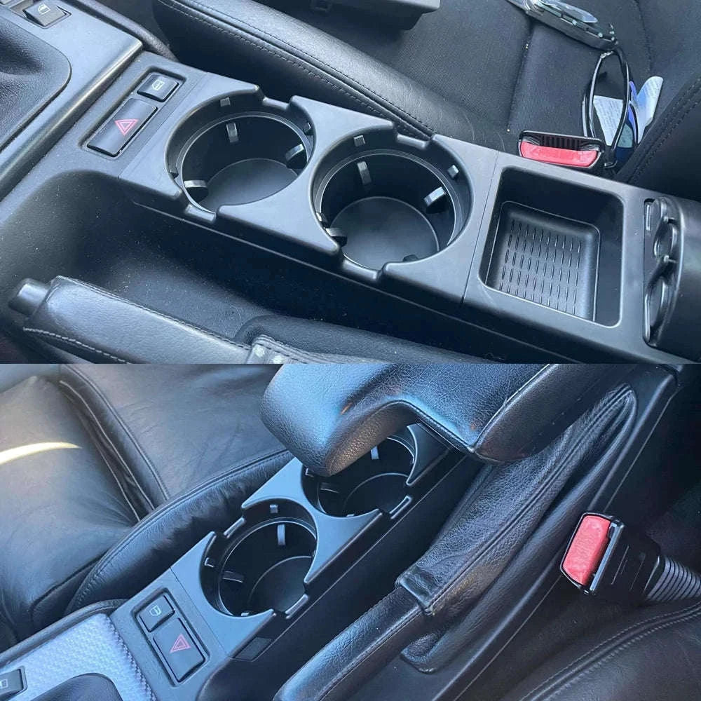 Double Hole Front Center Console Storage Box Coin and Cup Holder-Black 1