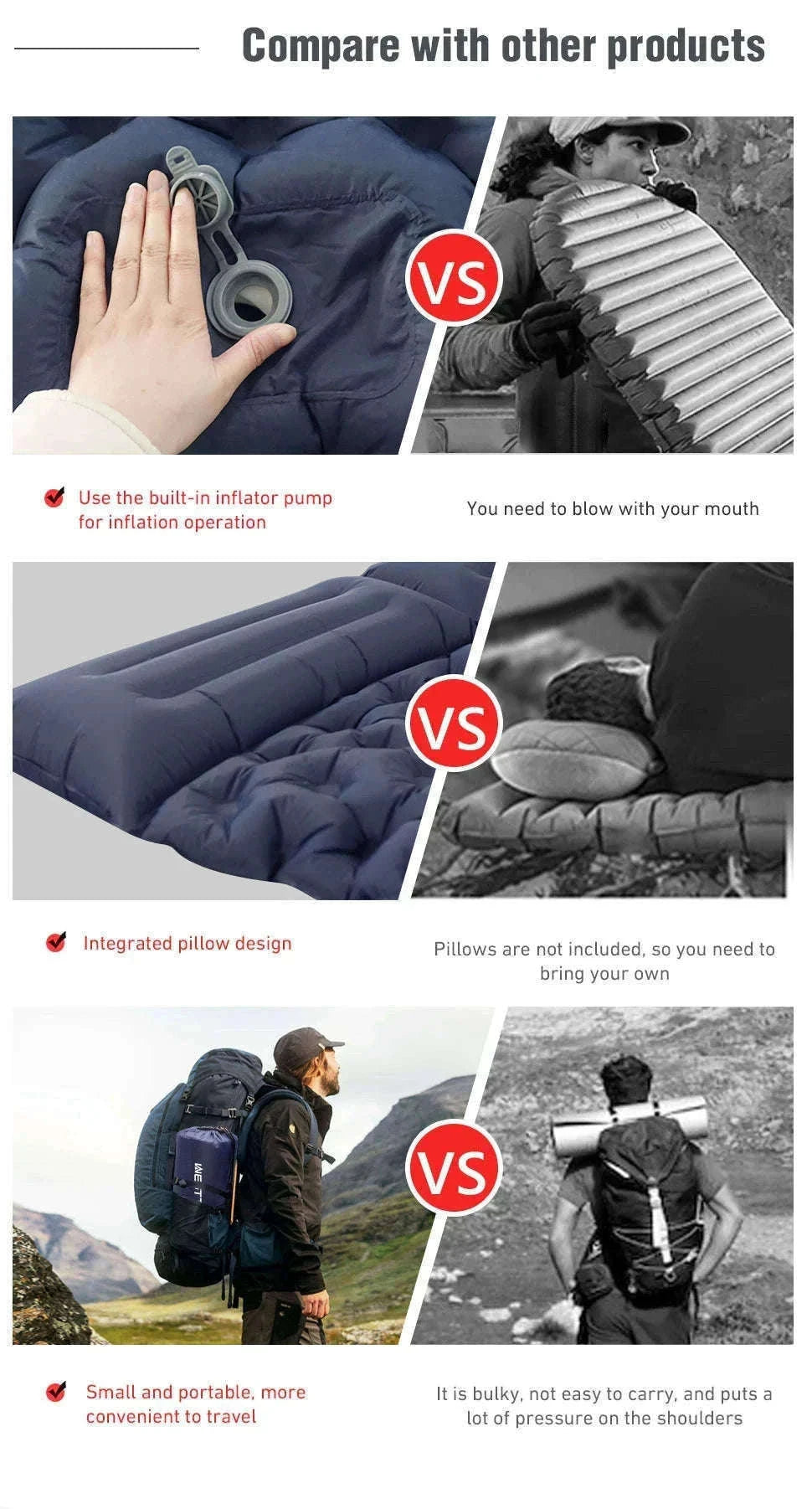 Double Inflatable Sleeping Pad with Built-In Pump for 2 People-Army Green