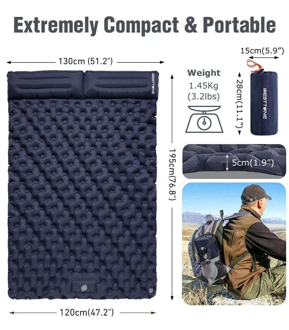 Double Inflatable Sleeping Pad with Built-In Pump for 2 People-Army Green
