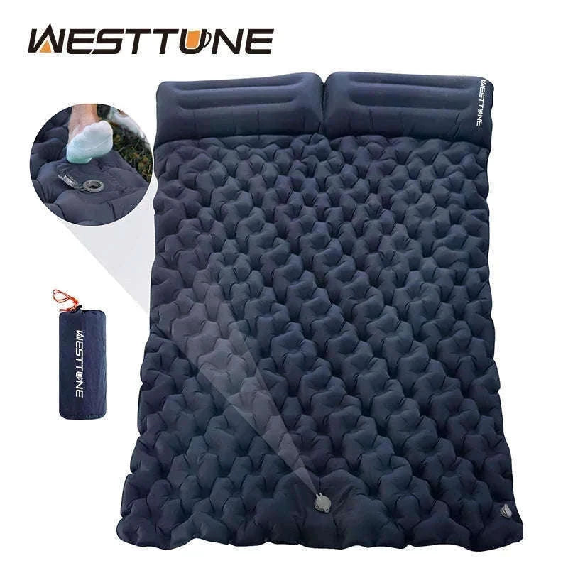 Double Inflatable Sleeping Pad with Built-In Pump for 2 People-Army Green
