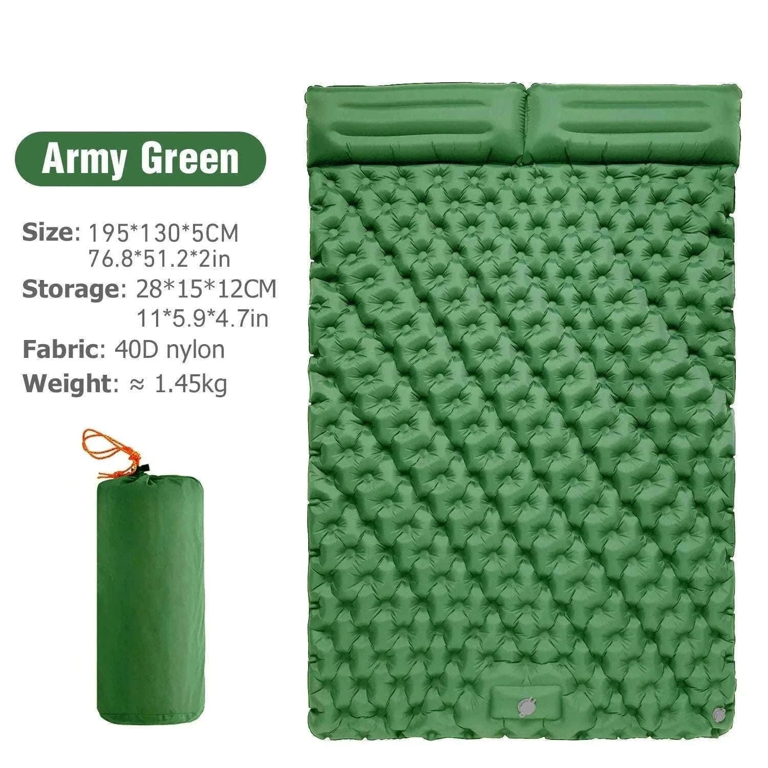 Double Inflatable Sleeping Pad with Built-In Pump for 2 People-Army Green