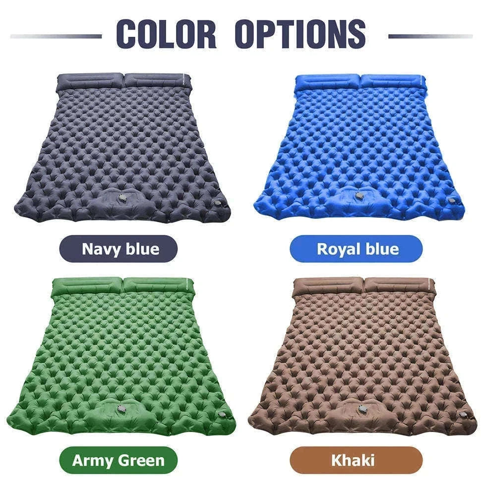 Double Inflatable Sleeping Pad with Built-In Pump for 2 People-Army Green