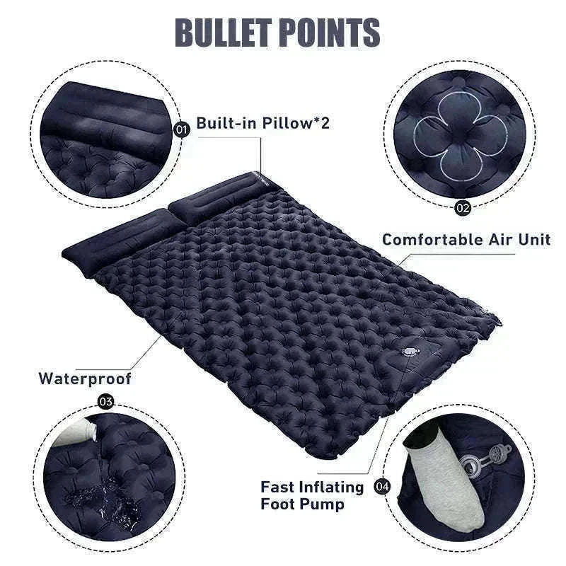 Double Inflatable Sleeping Pad with Built-In Pump for 2 People-Army Green