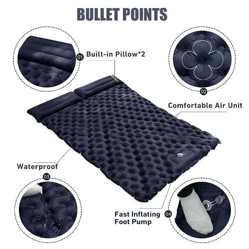 Double Inflatable Sleeping Pad with Built-In Pump for 2 People-Army Green