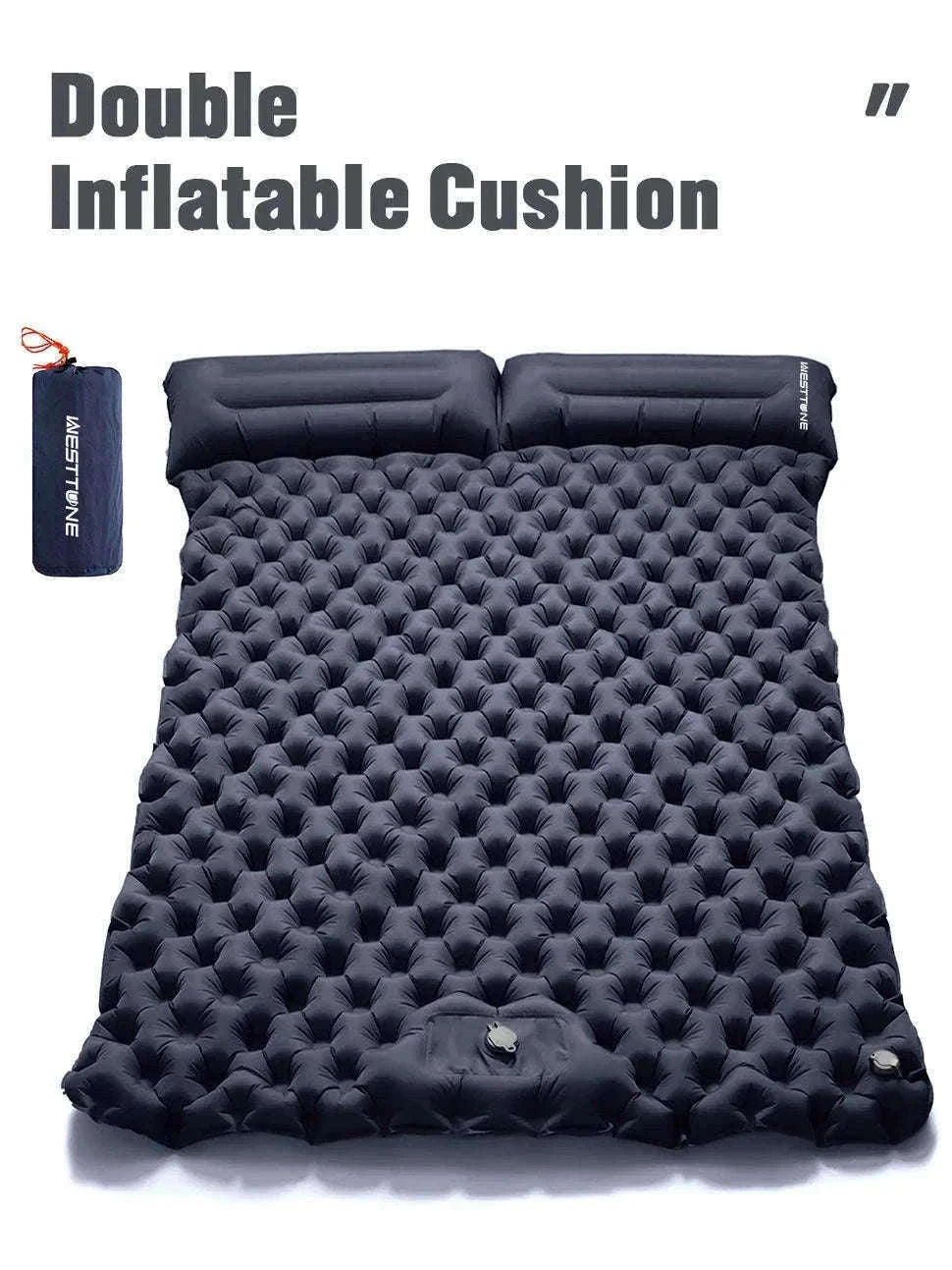 Double Inflatable Sleeping Pad with Built-In Pump for 2 People-Army Green