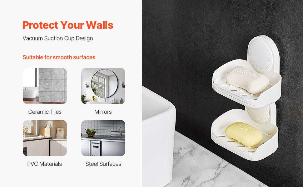 Double Layer Wall Mounted Soap Holder with Suction Cup-1Pc  2Layers / United States