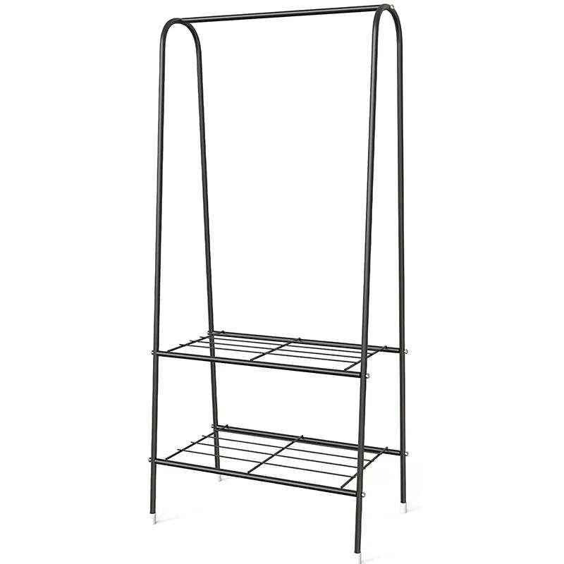 Double Rail Standing Clothes Rack with Storage Shelves-A1 / UNITED KINGDOM