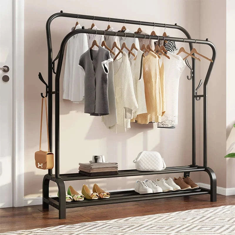 Double Rail Standing Clothes Rack with Storage Shelves-A1 / UNITED KINGDOM