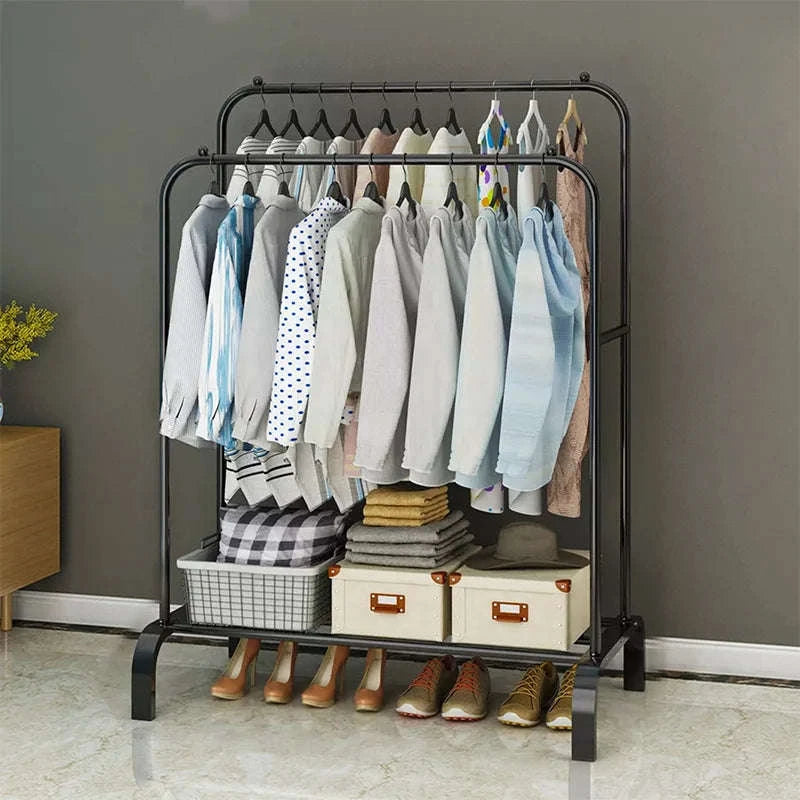Double Rail Standing Clothes Rack with Storage Shelves-A1 / UNITED KINGDOM