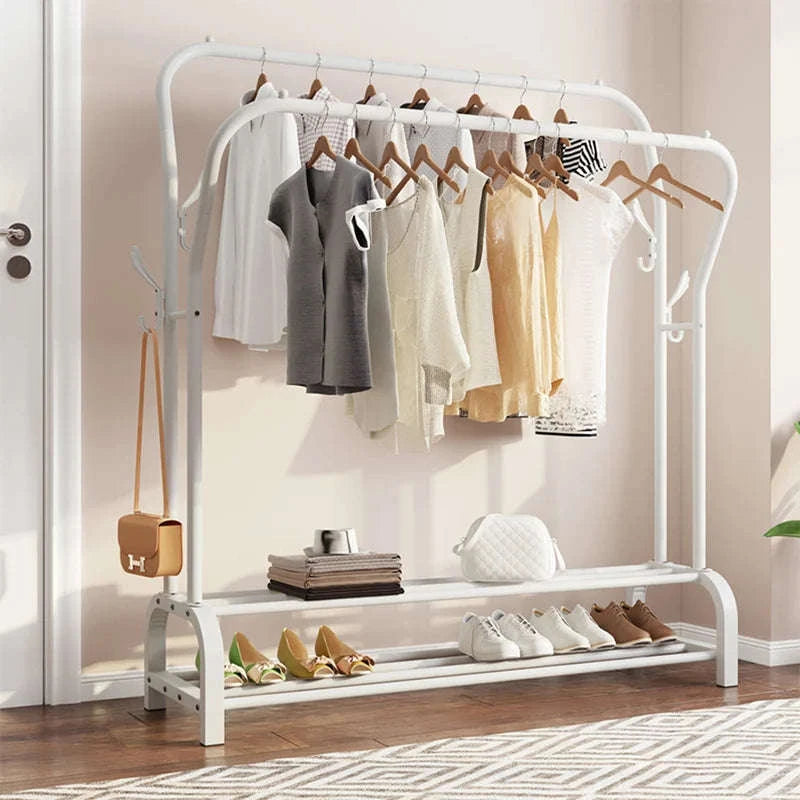 Double Rail Standing Clothes Rack with Storage Shelves-A1 / UNITED KINGDOM