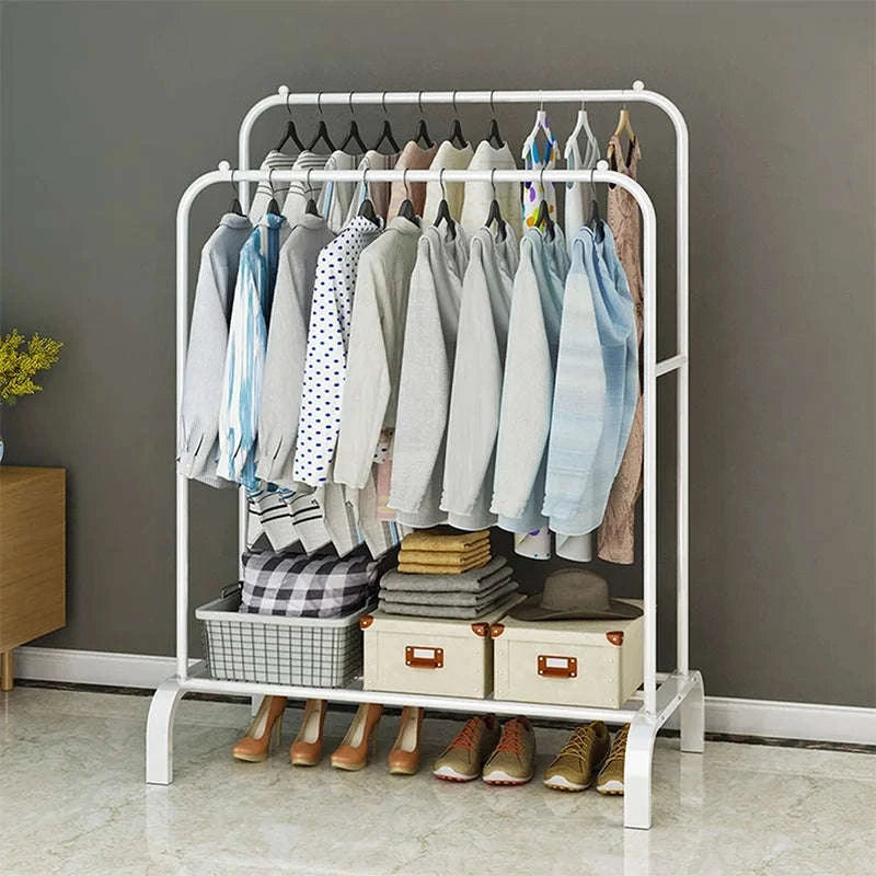 Double Rail Standing Clothes Rack with Storage Shelves-A1 / UNITED KINGDOM