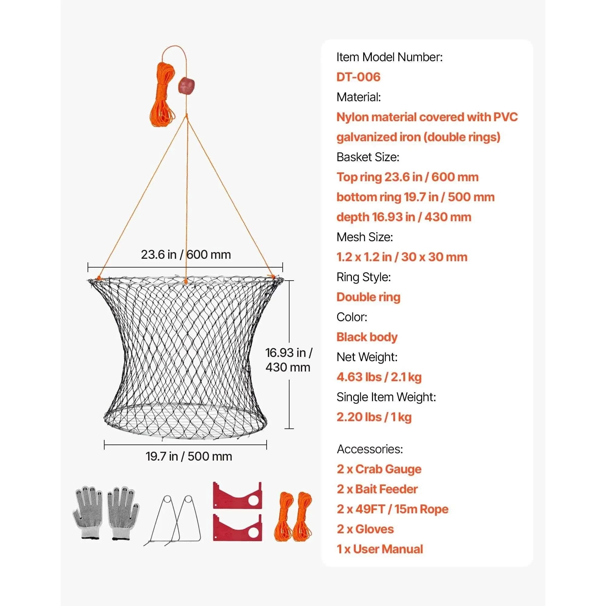 Double Ring Crab Trap Kit with 60ft Rope Foldable 2 Pack-2 sets / United States