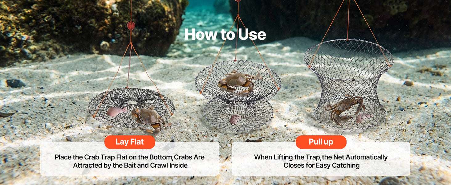 Double Ring Crab Trap Kit with 60ft Rope Foldable 2 Pack-2 sets / United States