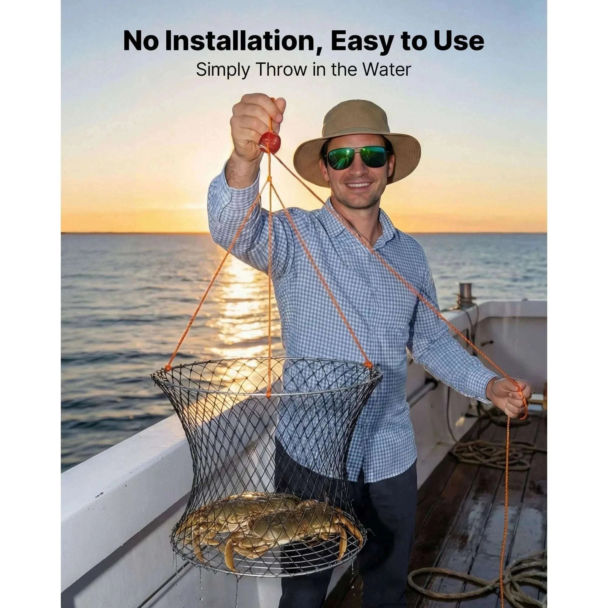 Double Ring Crab Trap Kit with 60ft Rope Foldable 2 Pack-2 sets / United States