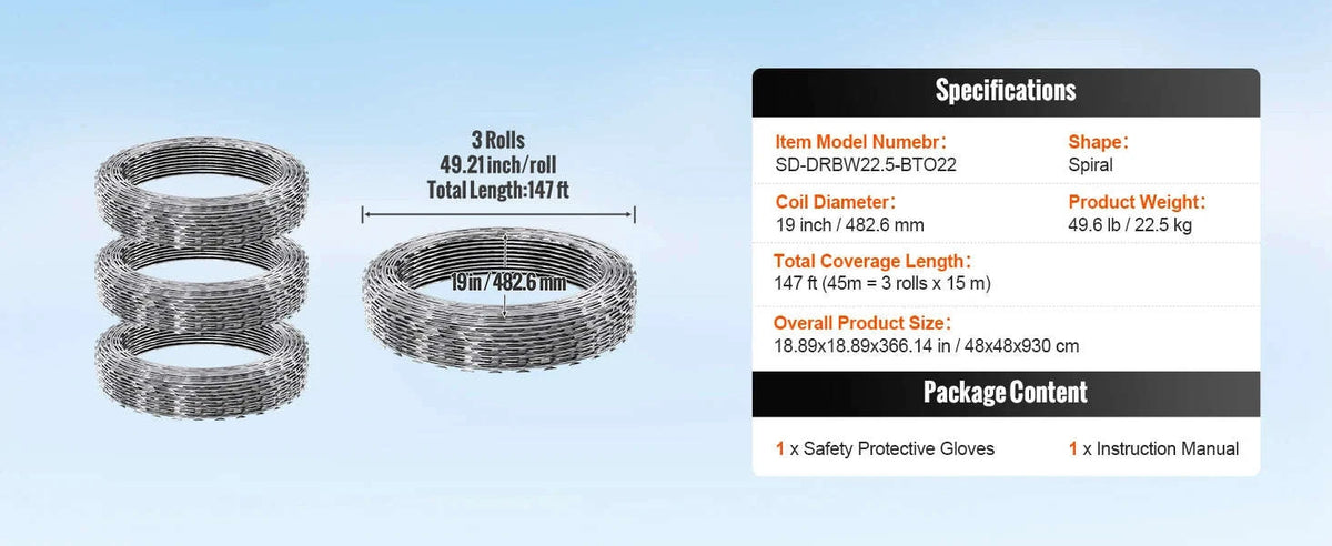 Double Spiral Galvanized Razor Wire Fencing Roll for Garden and Boundary Protection-DRBW22.5 / spain
