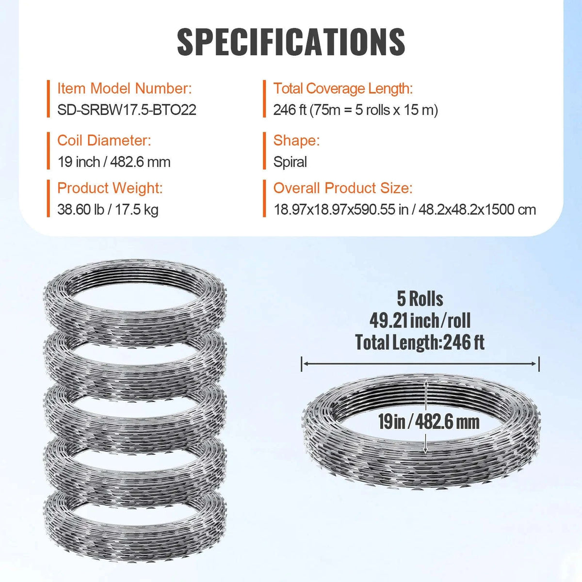 Double Spiral Galvanized Razor Wire Fencing Roll for Garden and Boundary Protection-DRBW22.5 / spain