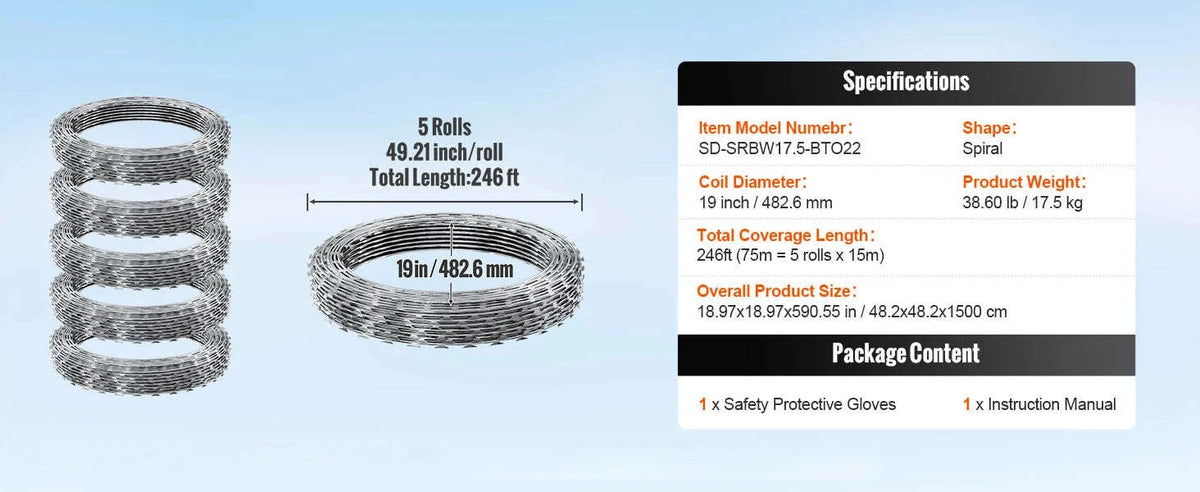 Double Spiral Galvanized Razor Wire Fencing Roll for Garden and Boundary Protection-DRBW22.5 / spain