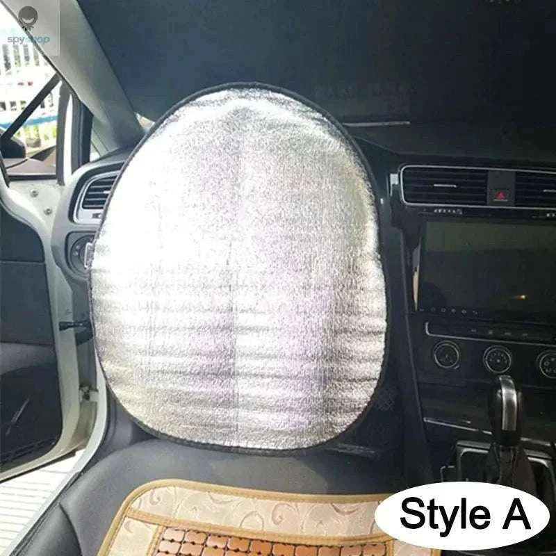 Double Thick Foldable Steering Wheel Sun Shade, UV Protection-Silver