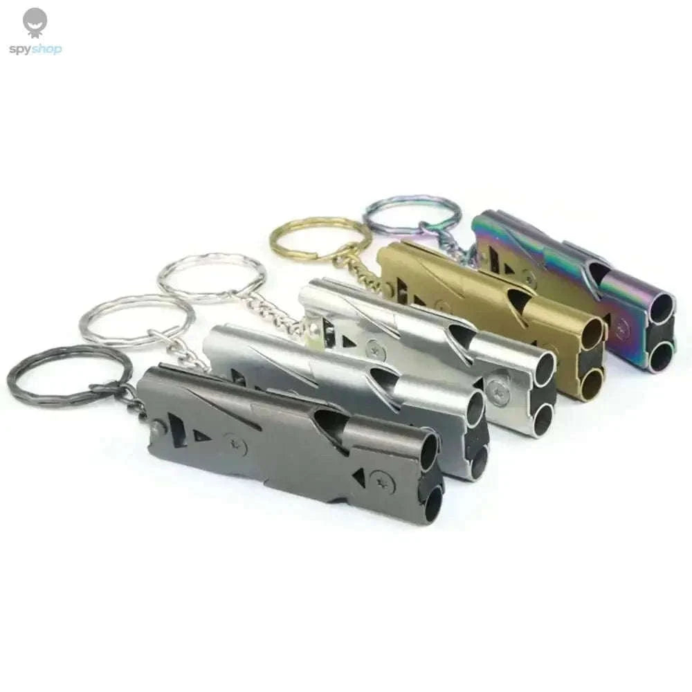 Double-Tube Survival Whistle Keychain for Outdoor Safety-Silver