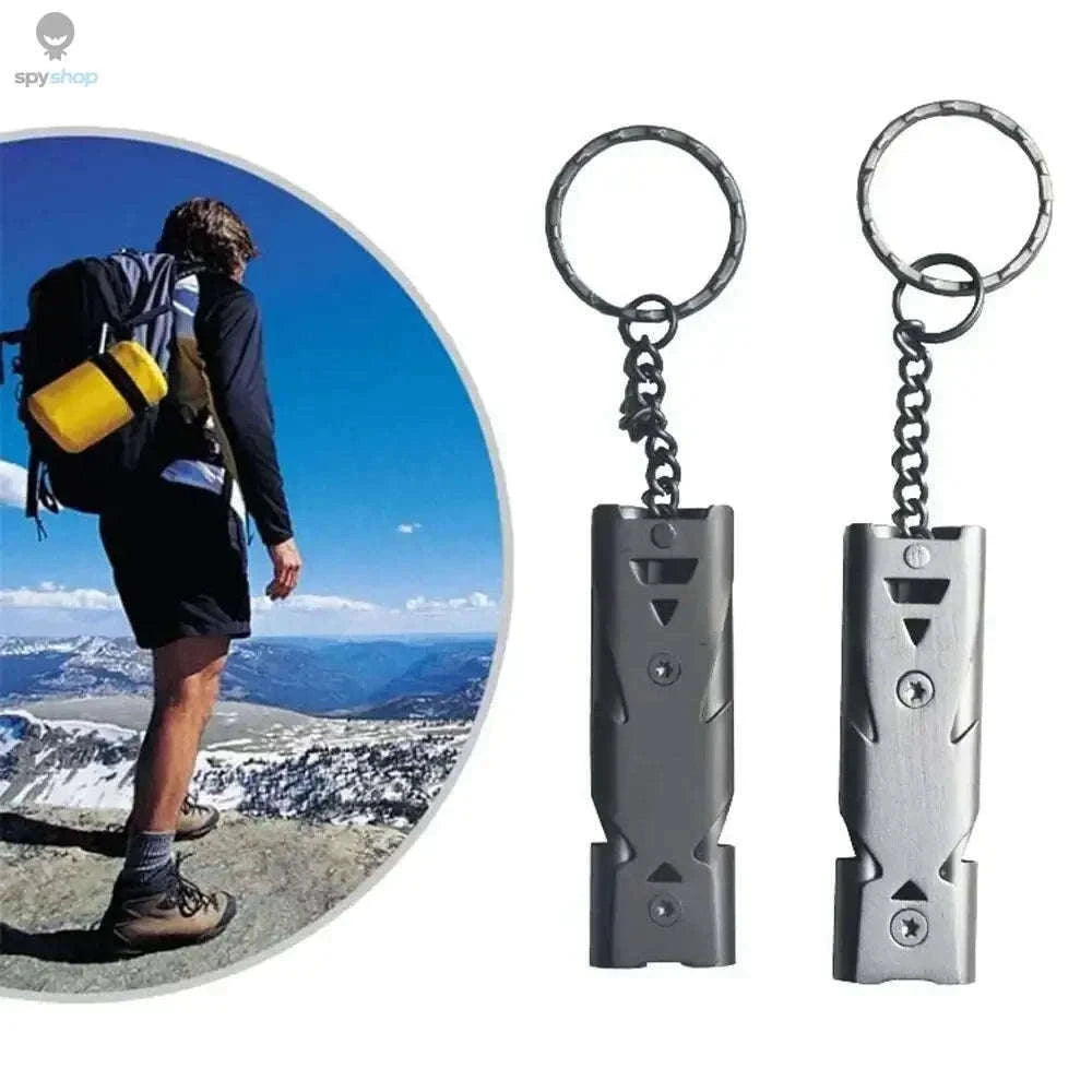 Double-Tube Survival Whistle Keychain for Outdoor Safety-Silver