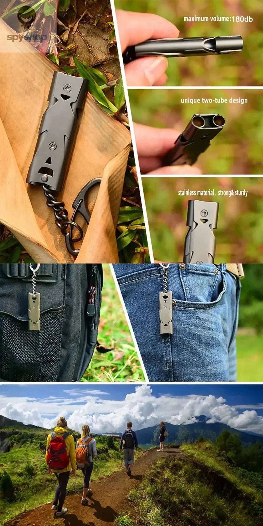 Double‑Tube Survival Whistle Keychain – Loud, Durable, Ultra‑Portable Safety Tool-Silver