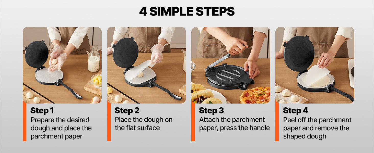 10,5" Tava ve Kolay Tutma Saplı 8 İnç Dökme Demir Tortilla Presi