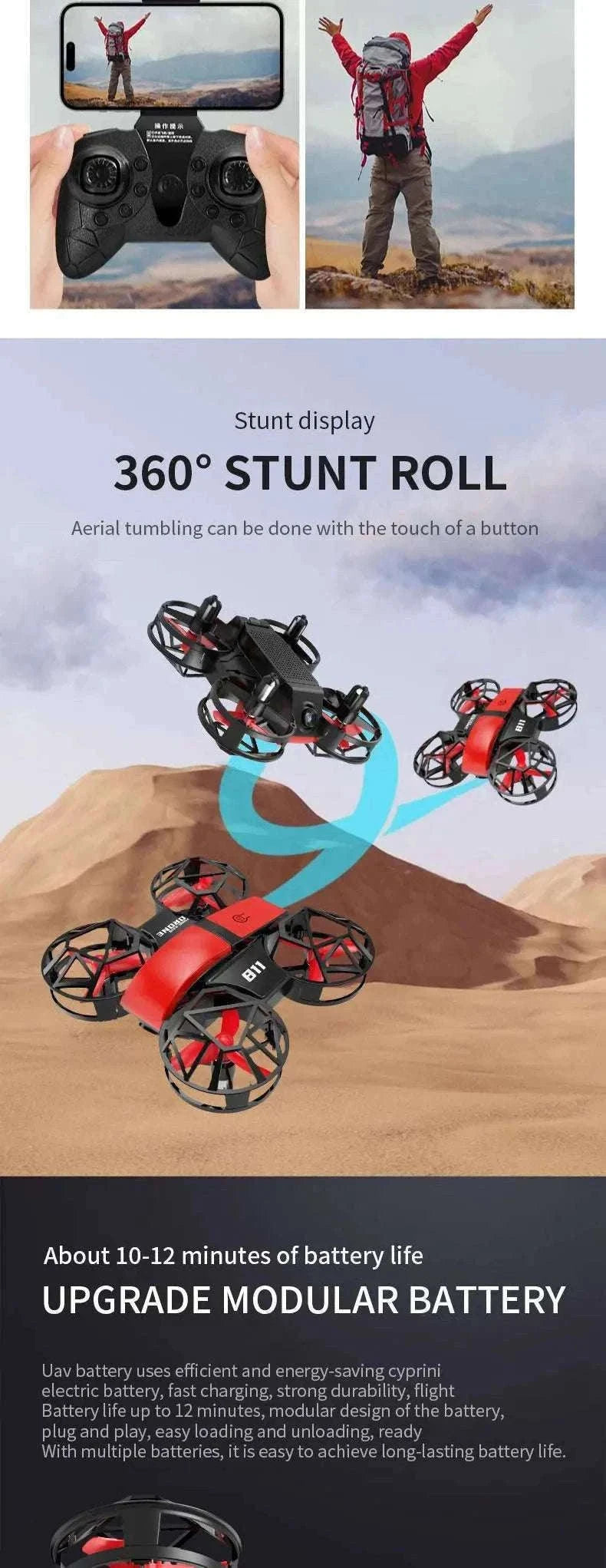 Dowellin D12 Mini Drone for Kids with Dual Camera-D12-WF-RED
