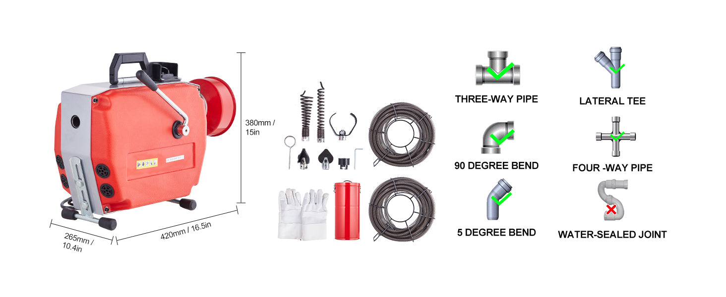 Electric Drain Cleaner Machine 250W Sewer Snake Auger with Cutters
