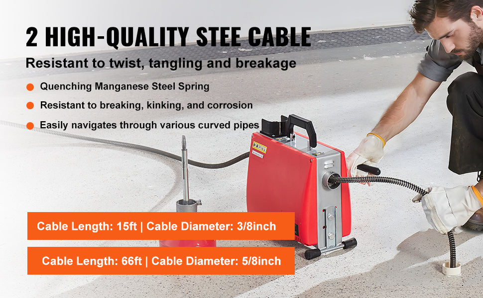 Electric Drain Cleaner Machine 250W Sewer Snake Auger with Cutters