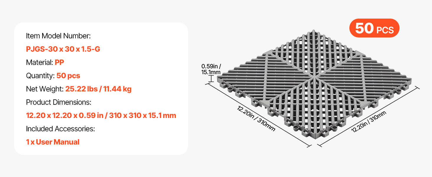 Interlocking Drainage Floor Tiles 12x12 Non-Slip Modular Mats
