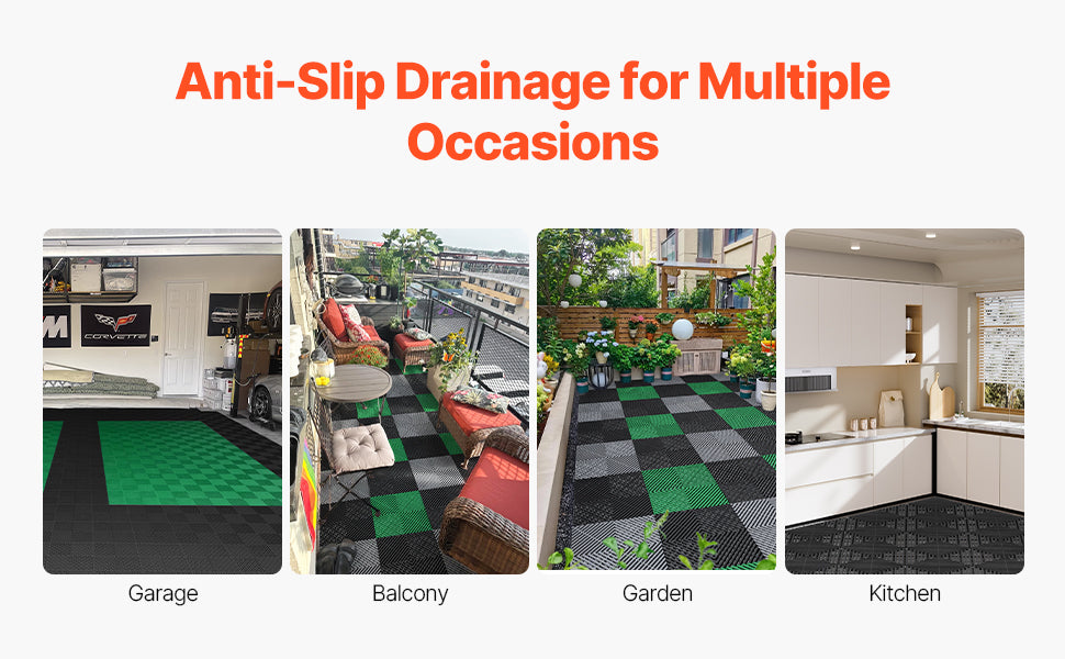 Interlocking Drainage Floor Mats 12x12in Non-Slip Modular Tiles