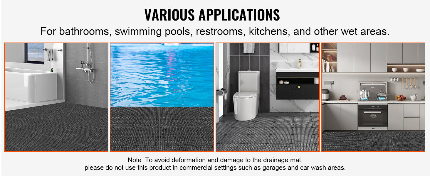 SucceBuy Interlocking Tile 12/50/55PCS 12"x12" Splicing Soft PVC Drainage Floor Tiles Non-Slip Drainage Holes for Bathroom Pool