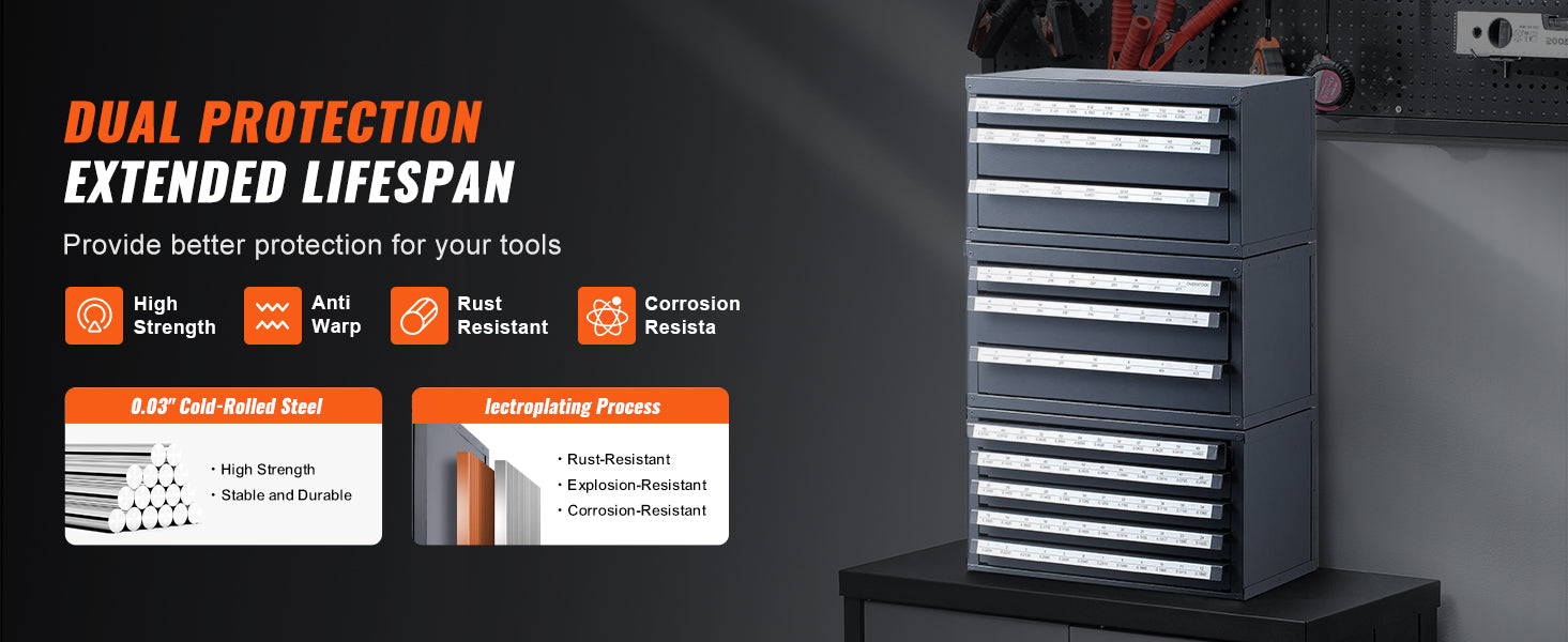 Drill Bit Dispenser Cabinet Set with Labeled Drawers 116 Slots