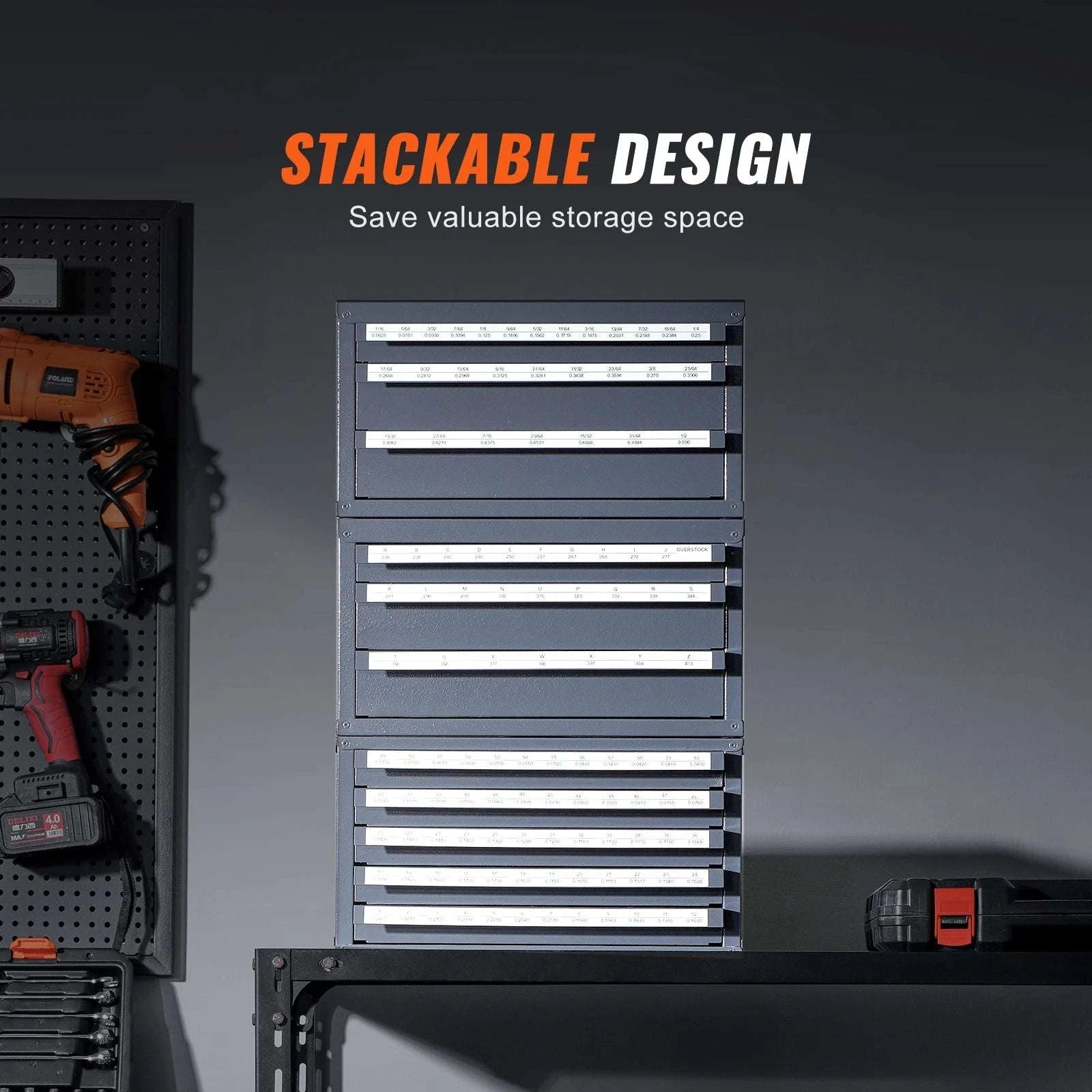 Drill Bit Dispenser Cabinet Set with Labeled Drawers 116 Slots-United States