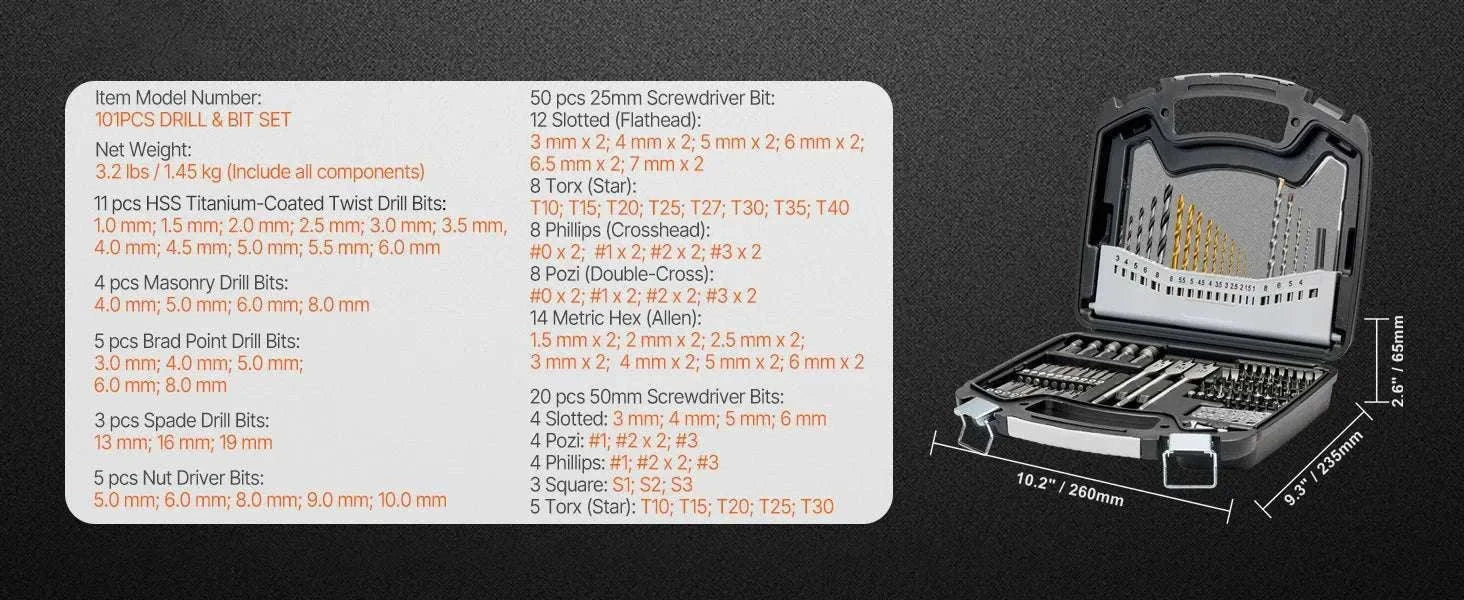 Drill Bit & Screwdriver Set 70–318 Pieces with Case-100 PCs / United States