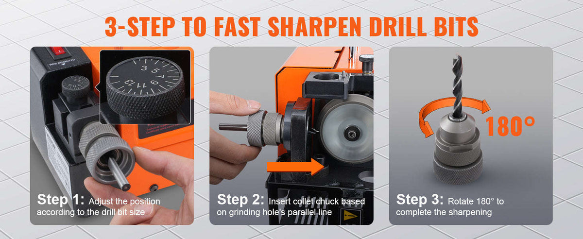 Drill Bit Sharpener 3–13mm with Adjustable Angles and 11 Collets-MR-13A / United States
