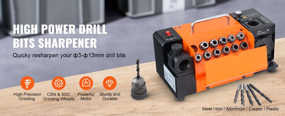 Drill Bit Sharpener 3–13mm with Adjustable Angles and 11 Collets-MR-13A / United States