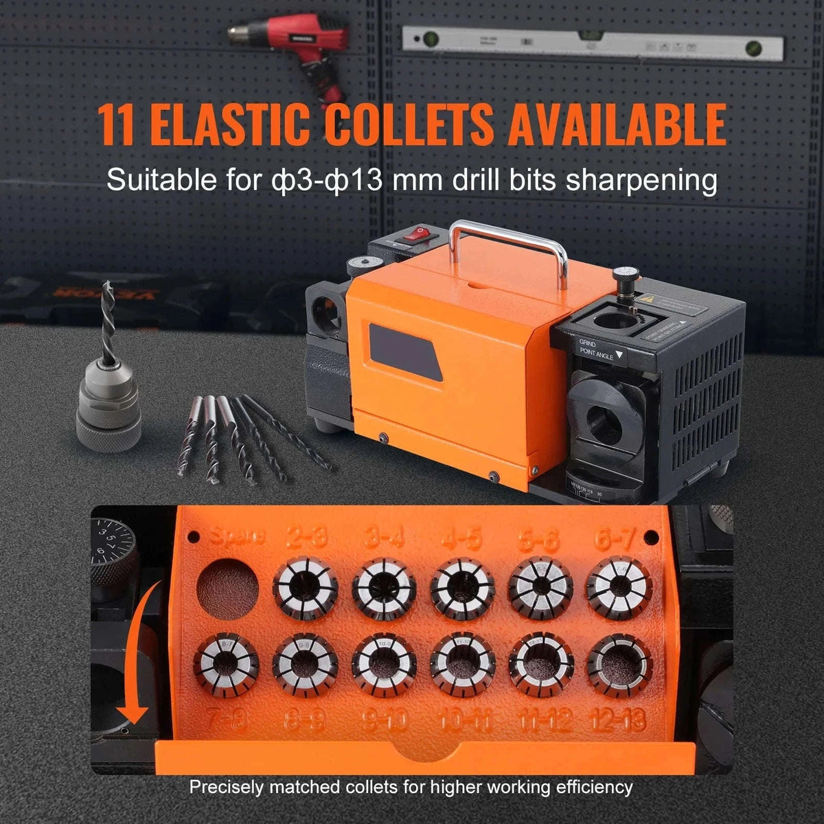 Drill Bit Sharpener 3–13mm with Adjustable Angles and 11 Collets-MR-13A / United States