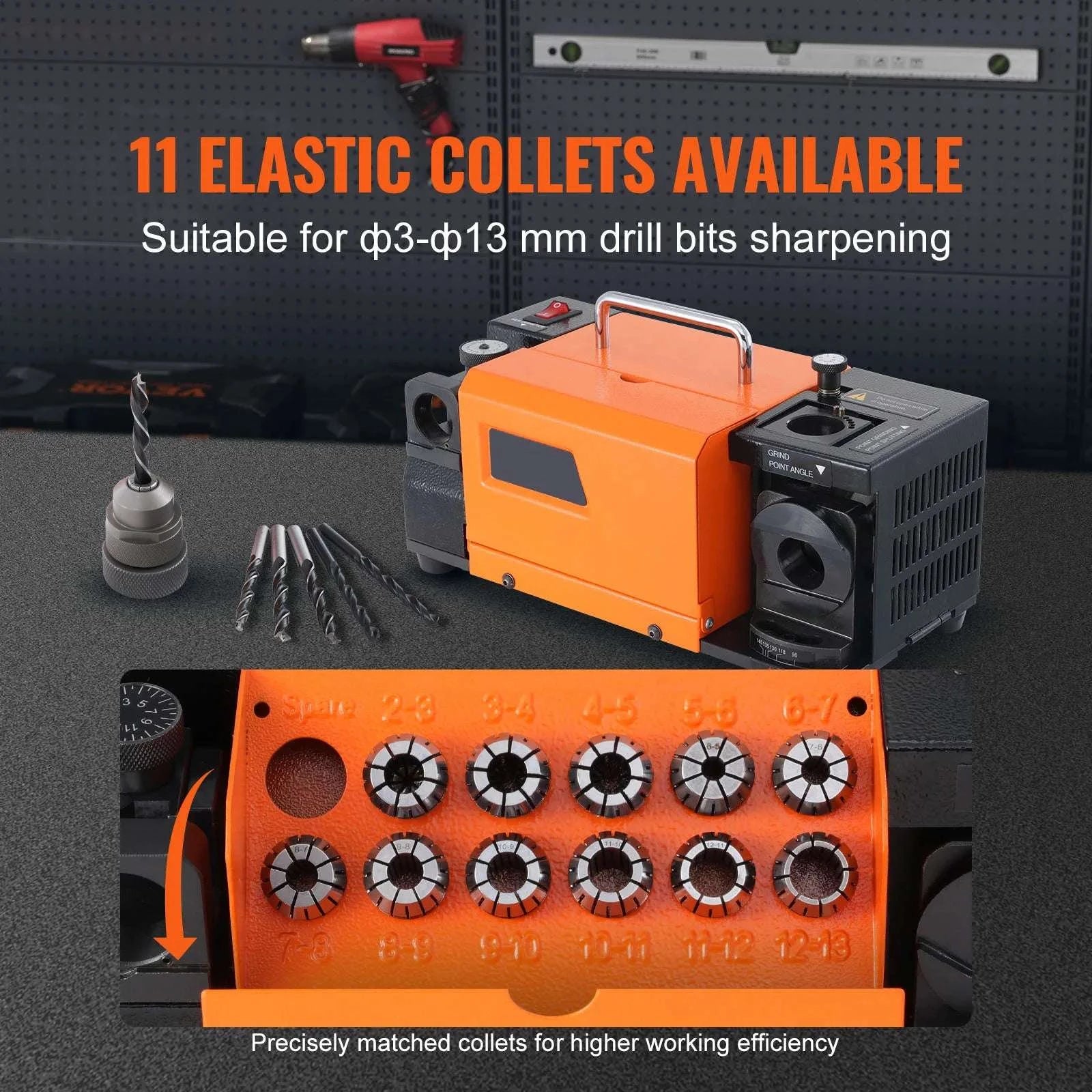 Drill Bit Sharpener Machine 4500RPM Adjustable Angle with 18 Collets-MR-20G / United States